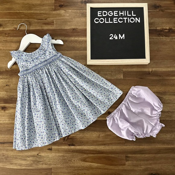 Edgehill Collection Other - Edgehill Collection Blue & Lavender Liberty Of London Floral Smocked Dress 24M